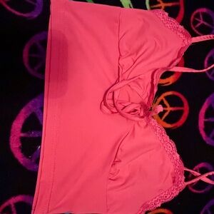 Pink Lace-Trim Tank Bralette